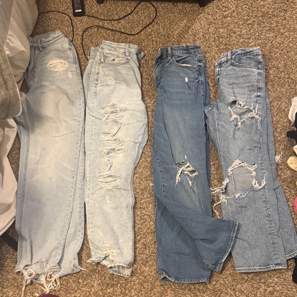 American Eagle Outfitters Light and Medium Blue Distressed Women's Jeans